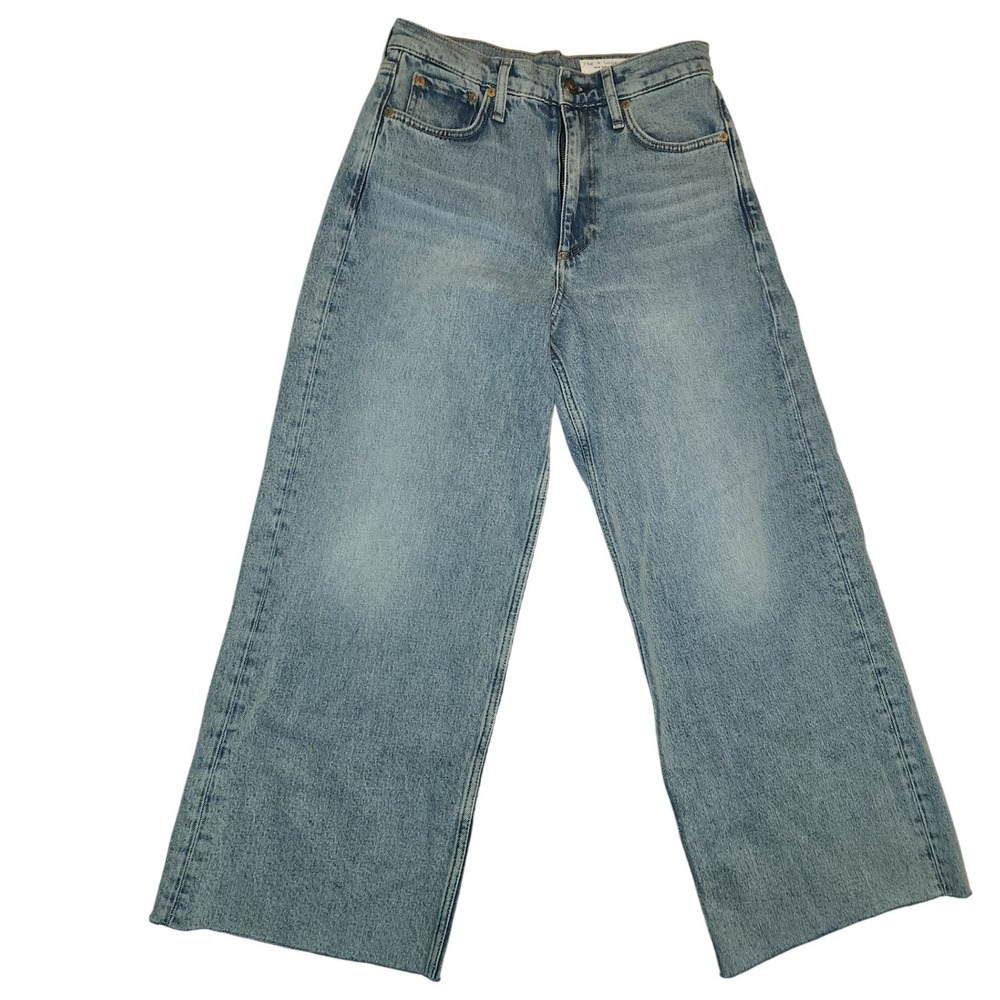 Rag & Bone Cecilia High Rise Wide Leg Jeans Light Blue Raw Hem 27 WDD24S2914B7JE